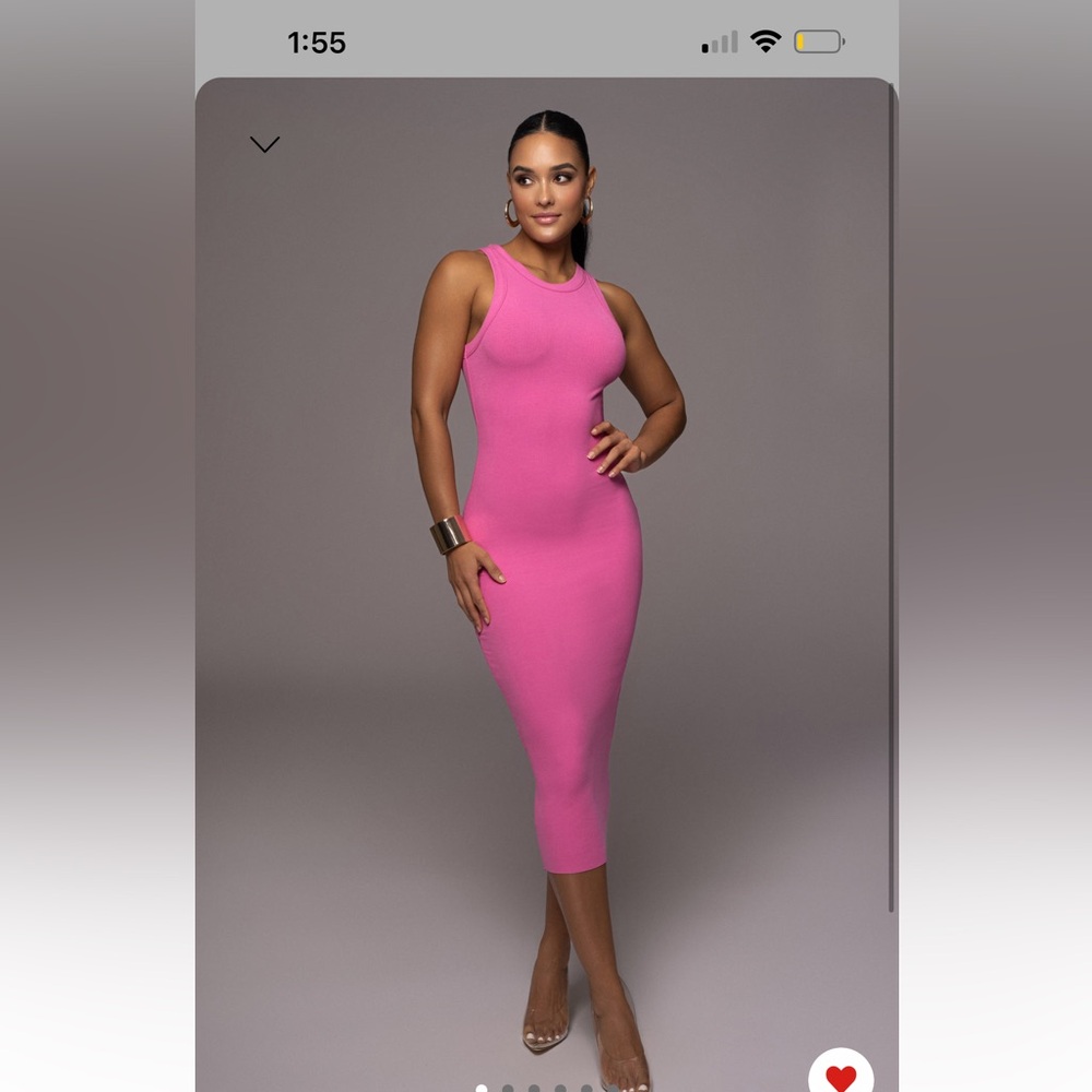 JLUXLABEL Hot Pink Sheath Midi Dress Crew Neck Sleeveless
